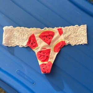 PINK Victoria's Secret White Lace Thong with Watermelon Print